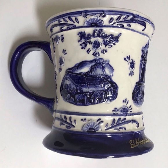 Delft Blue Holland Coffee Mug Handmade Tea Cup St. Maarten Windmill Vintage 4” - Picture 14 of 15